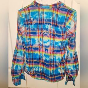 BKE Daytrip XS Colorful Plaid Tie Dye Button Down